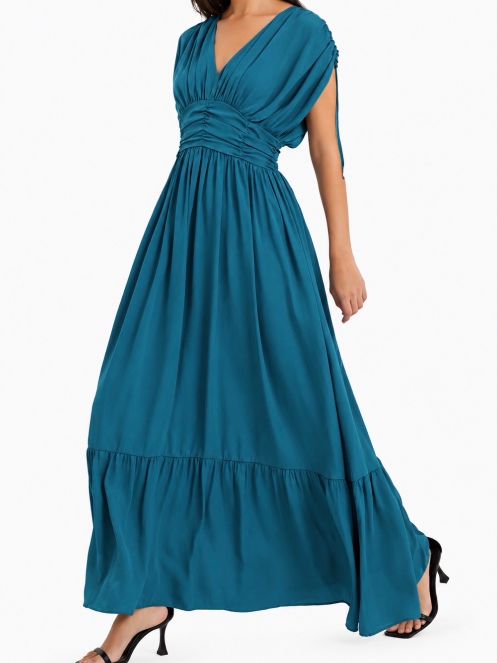 NWT French Connection Bloomingdale’s Teal V-Neck Ruched Maxi Dress (Orig $168)